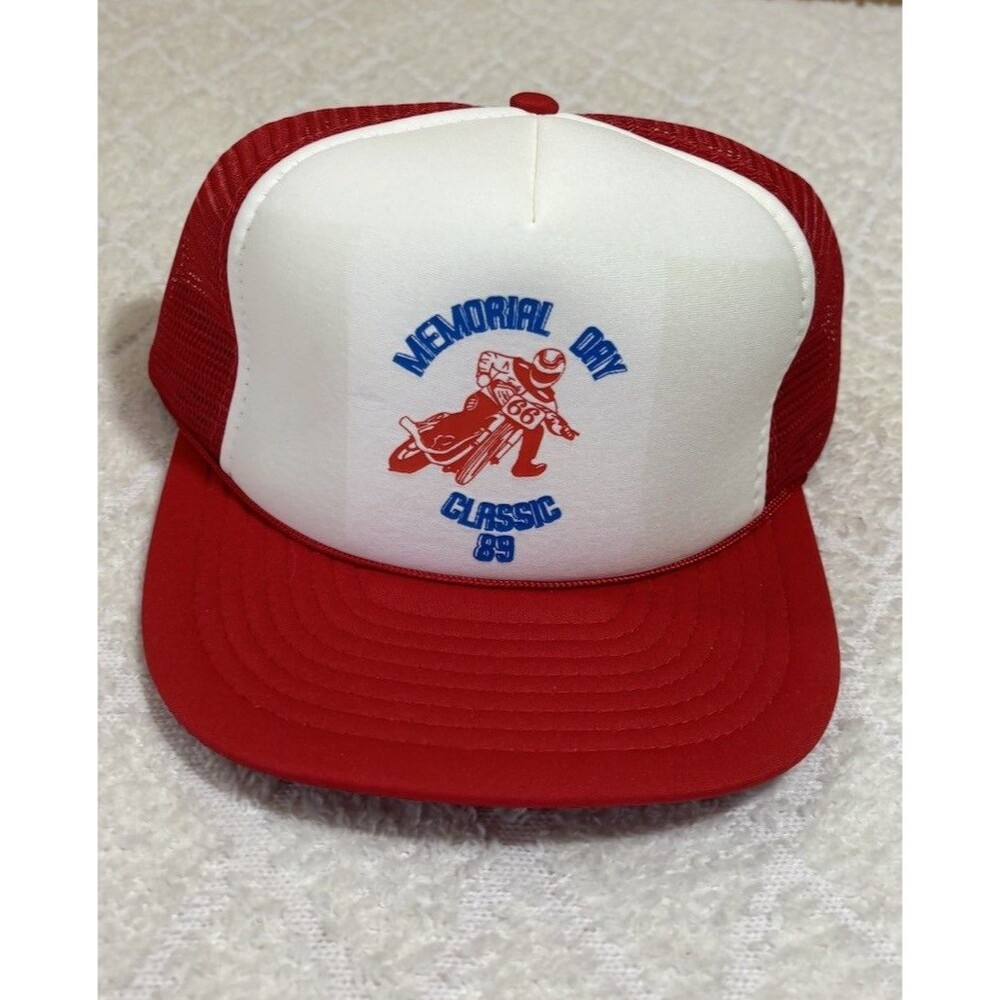 Vintage 1989 Memorial Day Classic Motorcycle Race Mesh Back Trucker Hat SnapBack